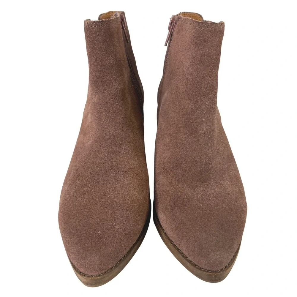 Frye and Co Wedge Booties Womens 7 Brown Suede Pointed Toe Ankle Boots